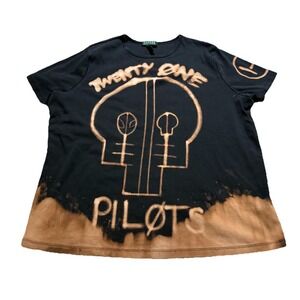 Twenty One Pilots Custom Bleached Skull Shirt Spellout Rock Grunge Skater Large